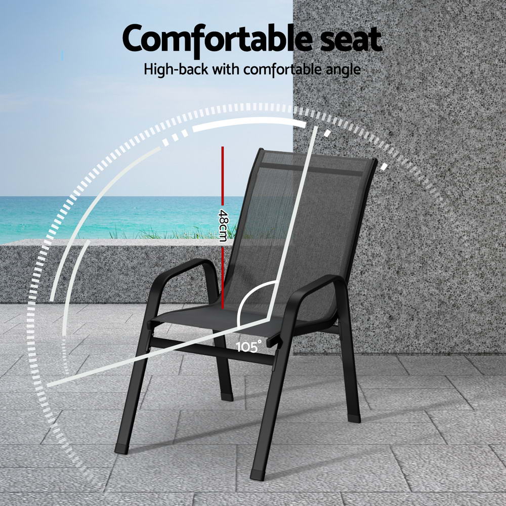 Gardeon Outdoor Stackable Dining Chairs 2PC Grey