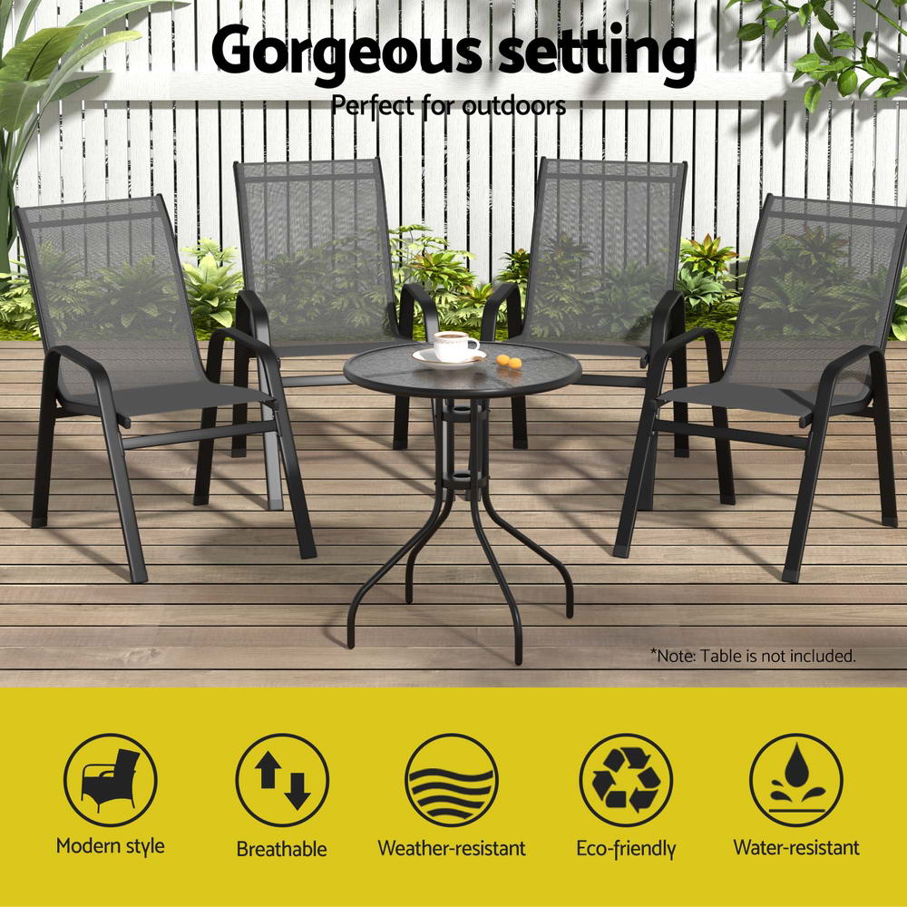 Gardeon 4PC Outdoor Stackable Dining Chairs Grey