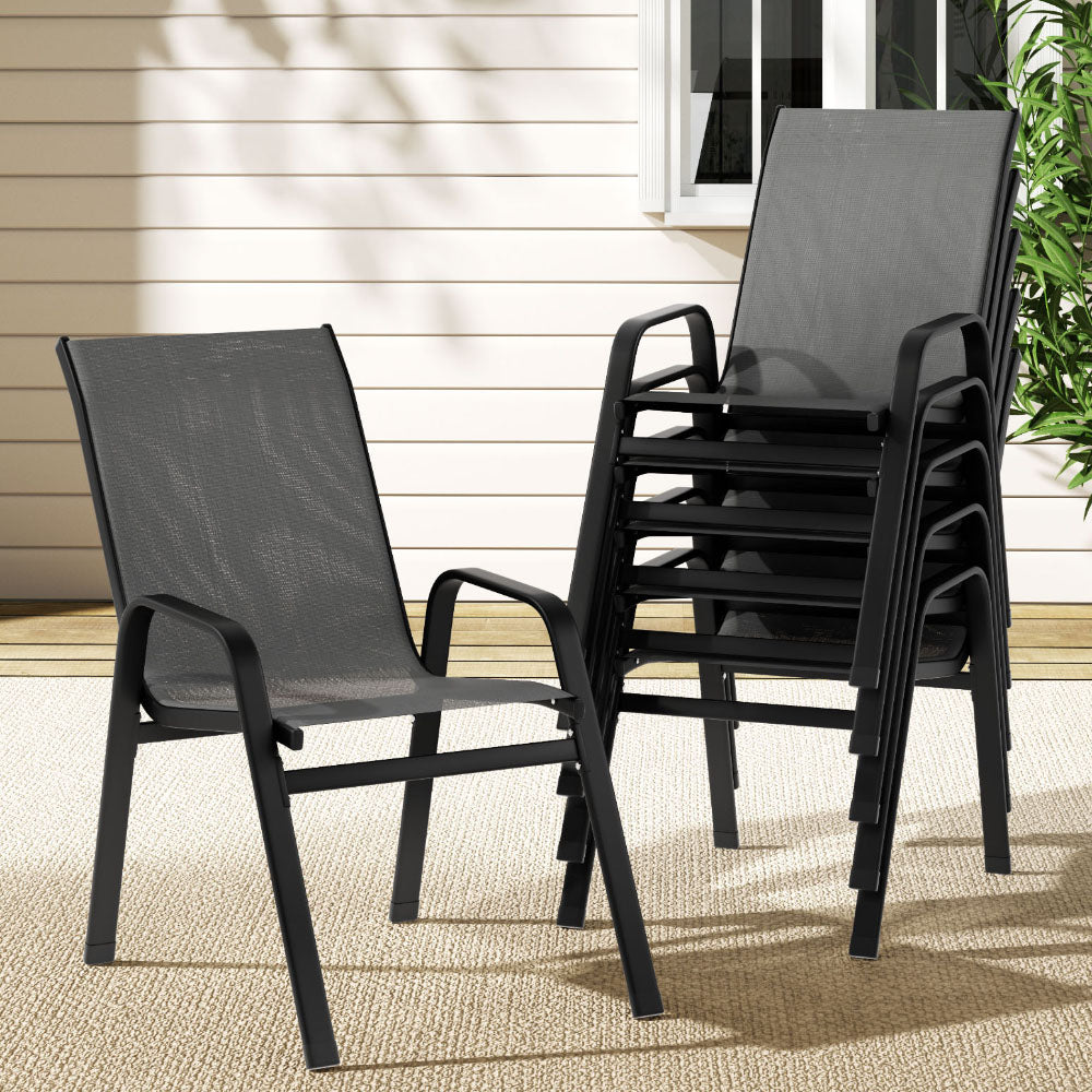 Gardeon 6PC Stackable Outdoor Dining Chairs Grey