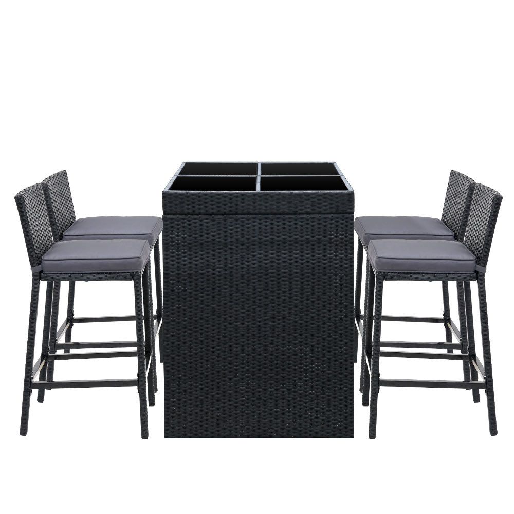 Gardeon 5-Piece Outdoor Bar Set Wicker Patio Dining Black/Grey