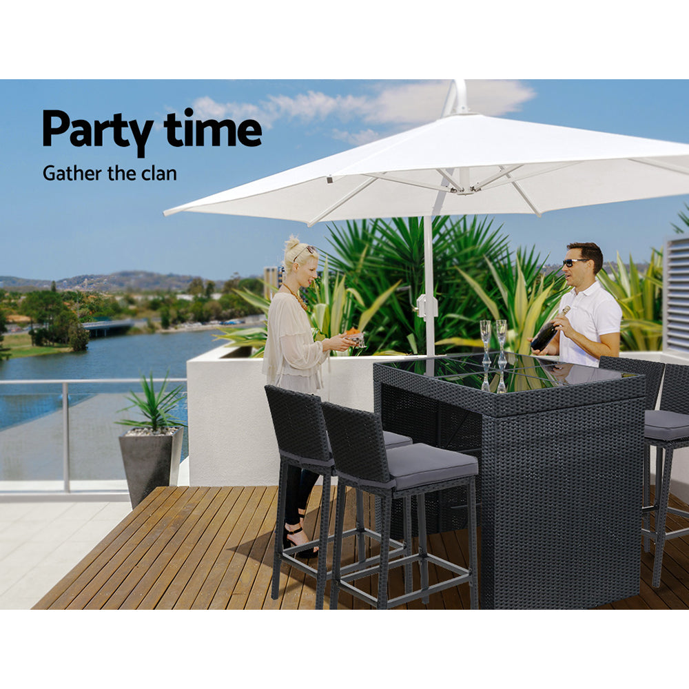 Gardeon 5-Piece Outdoor Bar Set Wicker Patio Dining Black/Grey