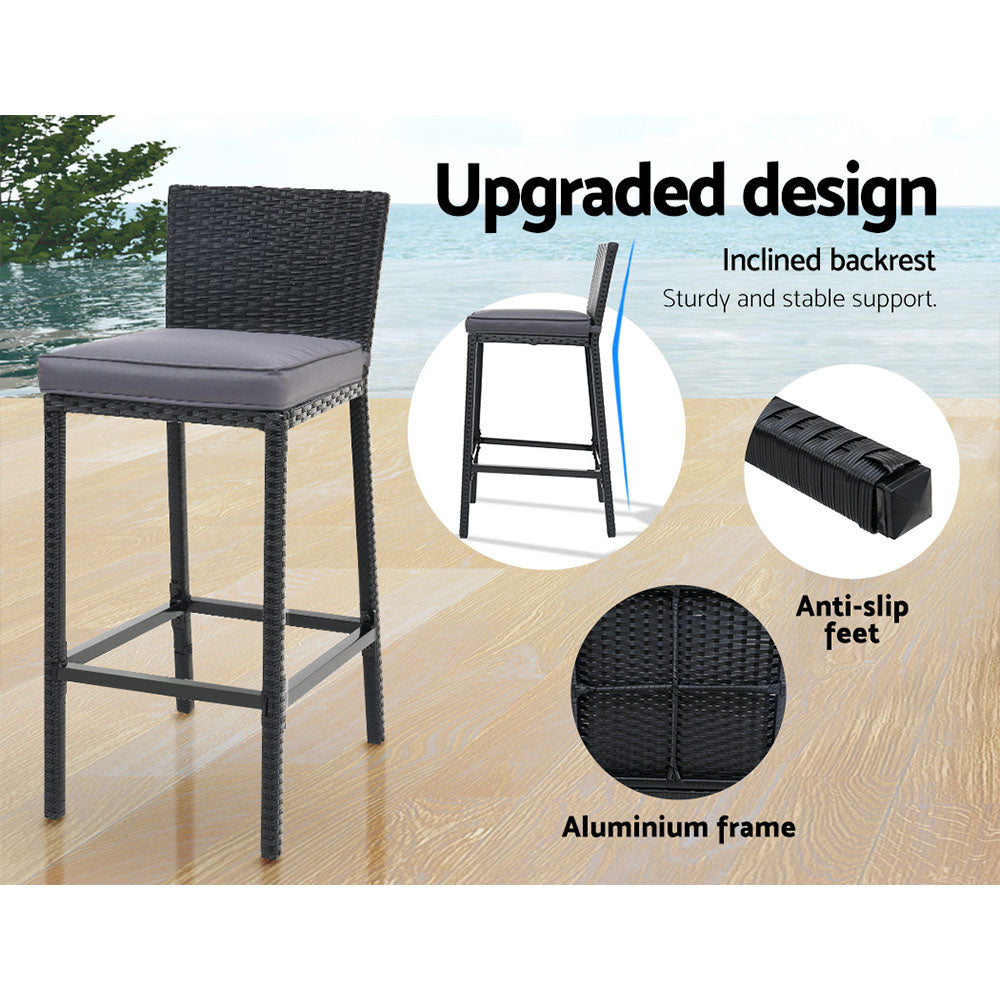 Gardeon 5-Piece Outdoor Bar Set Wicker Patio Dining Black/Grey