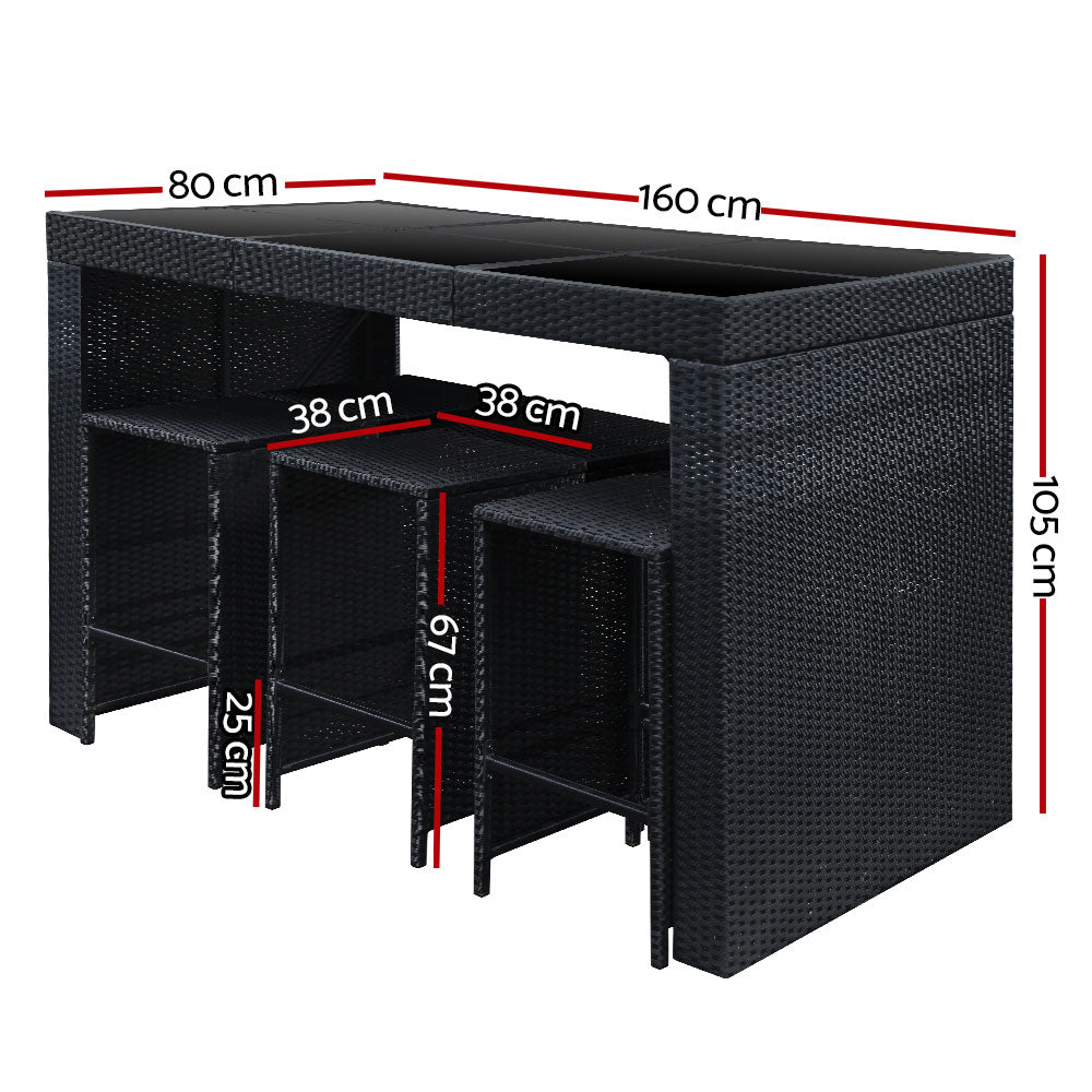 Gardeon 7-Piece Outdoor Bar Set Wicker Dining Table Stools Black