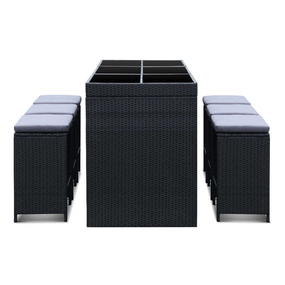 Gardeon 7-Piece Outdoor Bar Set Wicker Dining Table Stools Black