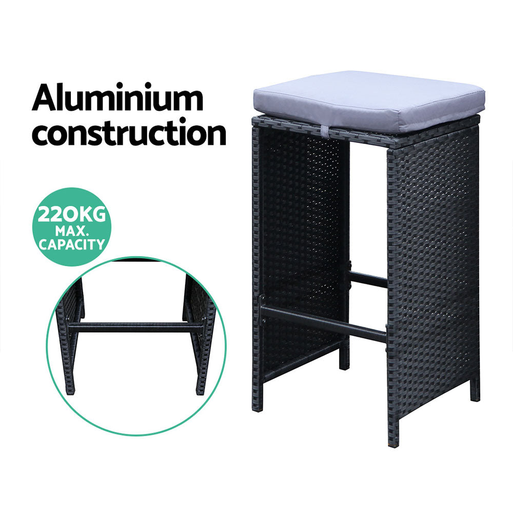 Gardeon 7-Piece Outdoor Bar Set Wicker Dining Table Stools Black