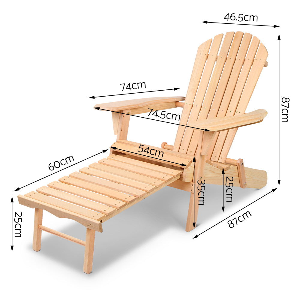 Gardeon Adirondack Wooden Sun Lounge Chair Natural