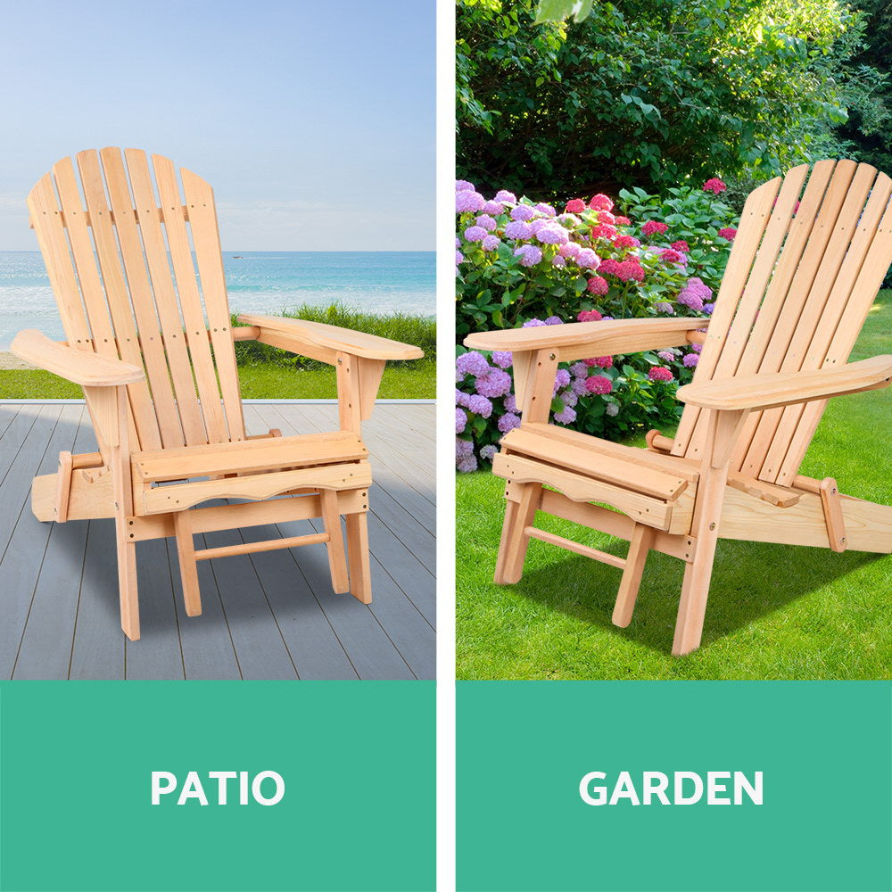 Gardeon Adirondack Wooden Sun Lounge Chair Natural