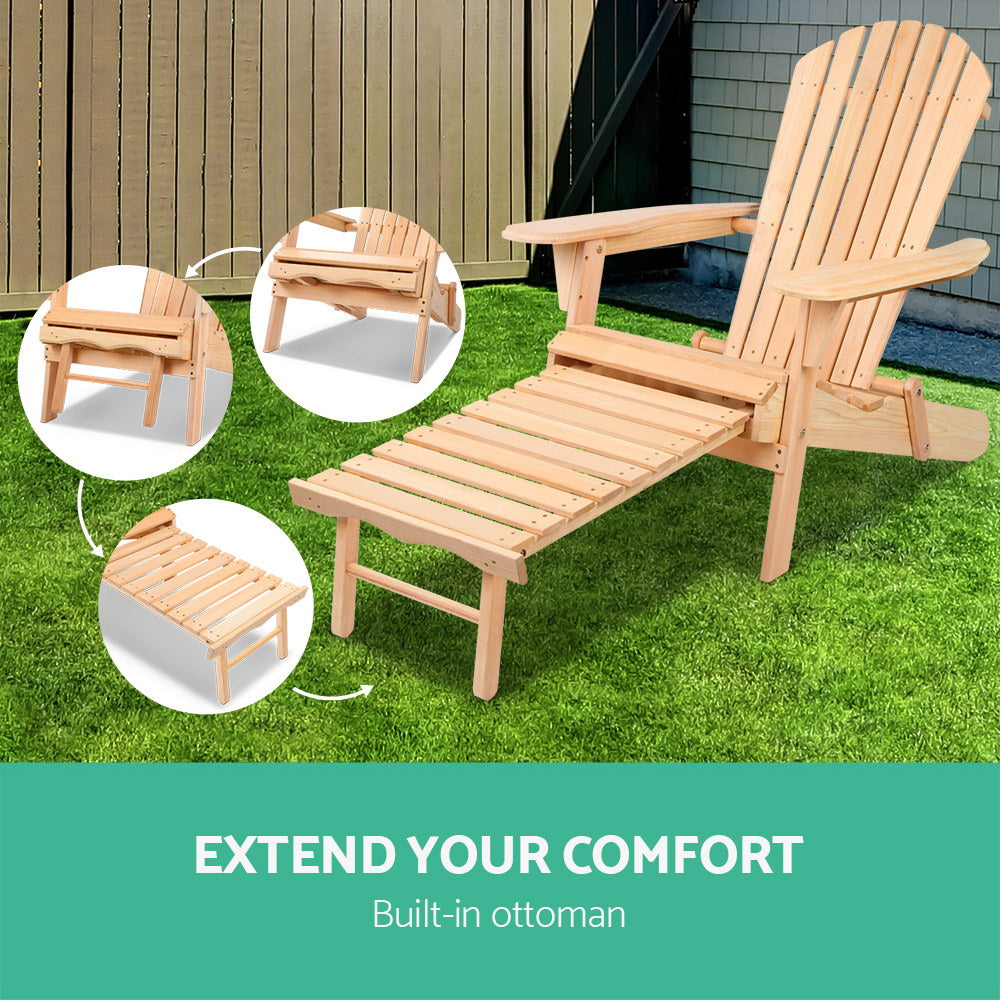 Gardeon Adirondack Wooden Sun Lounge Chair Natural