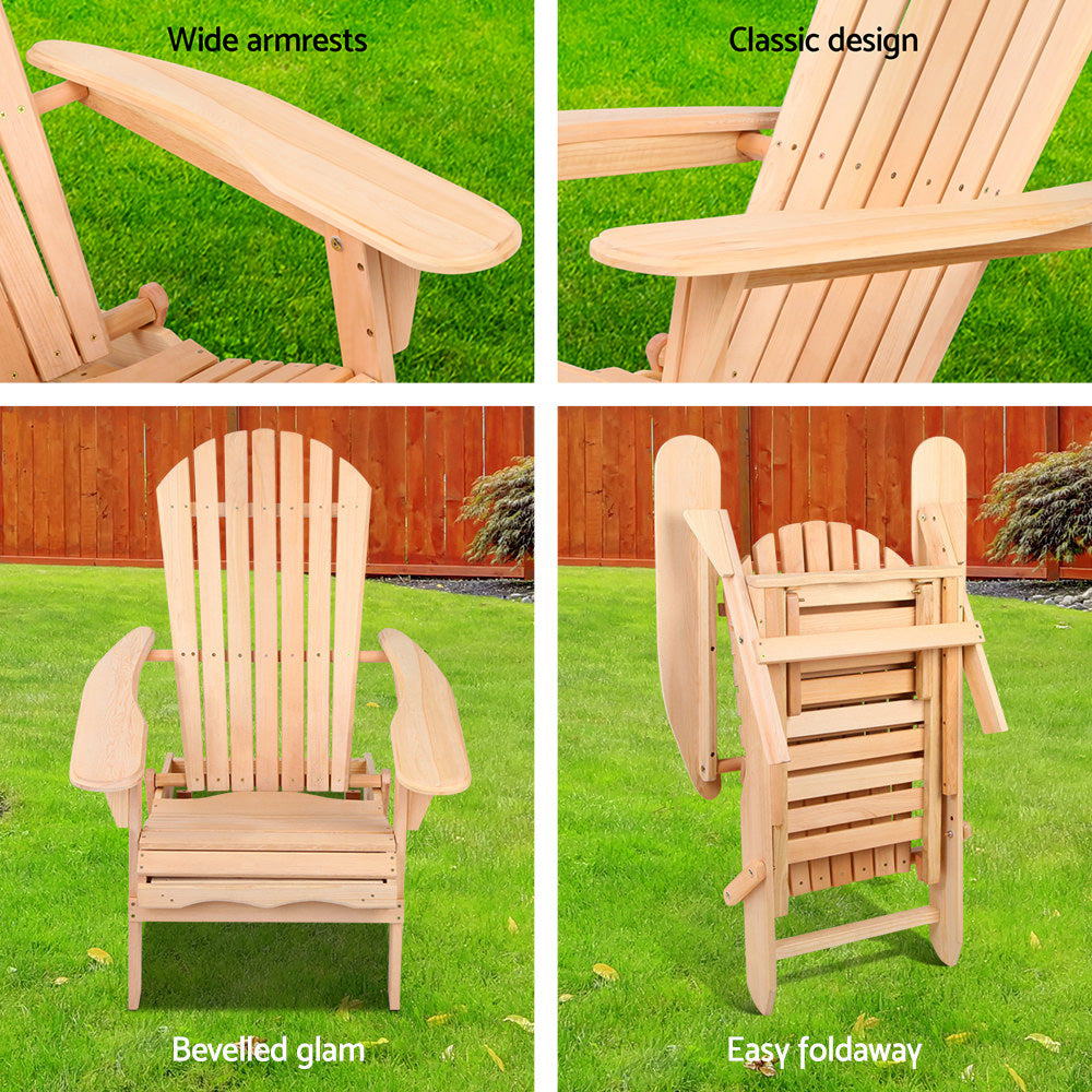 Gardeon Adirondack Wooden Sun Lounge Chair Natural