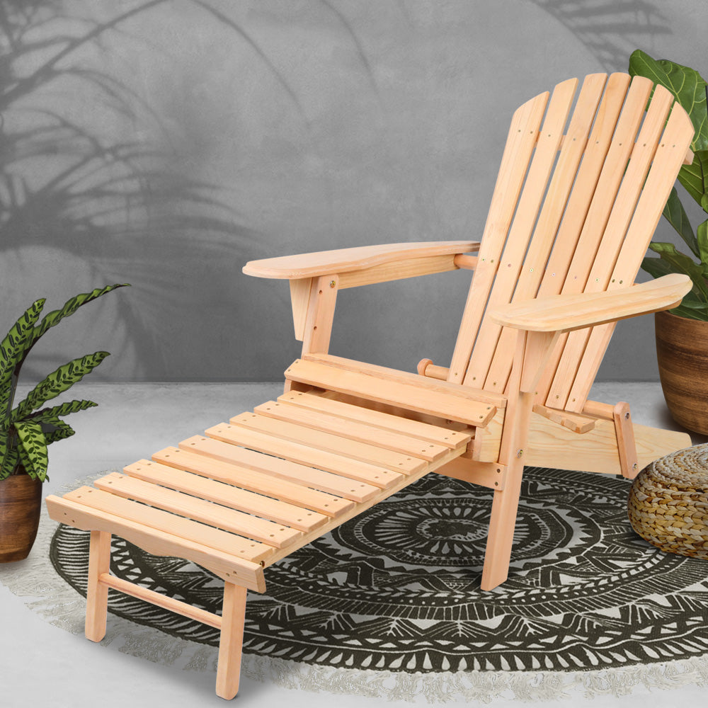 Gardeon Adirondack Wooden Sun Lounge Chair Natural