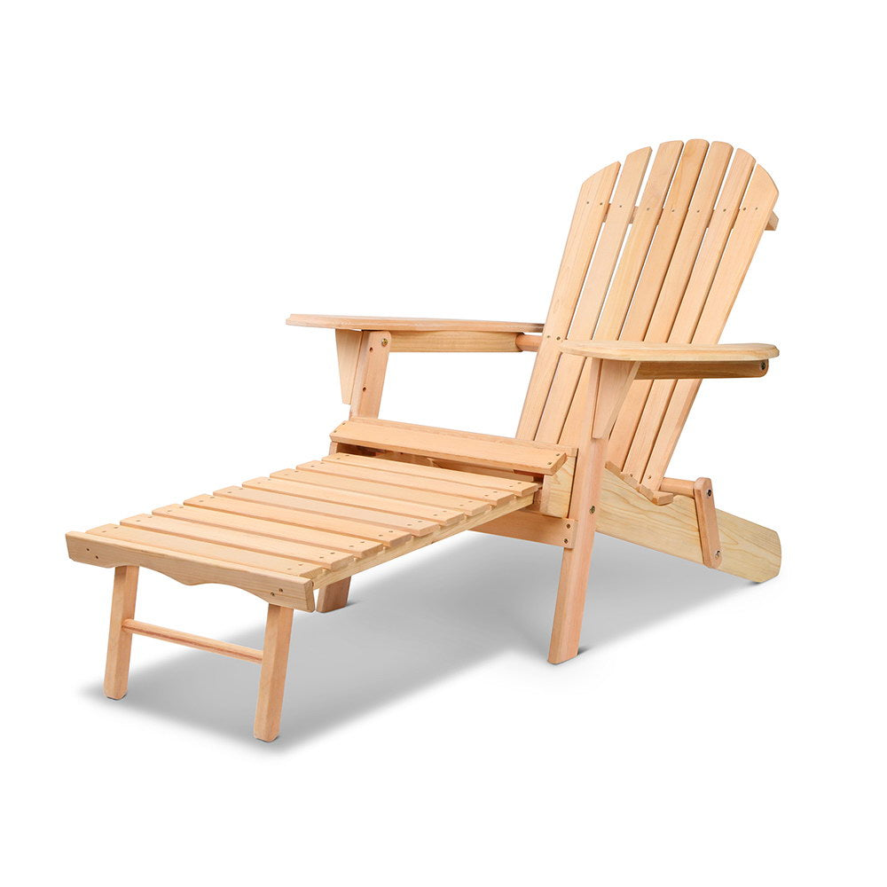 Gardeon Adirondack Wooden Sun Lounge Chair Natural