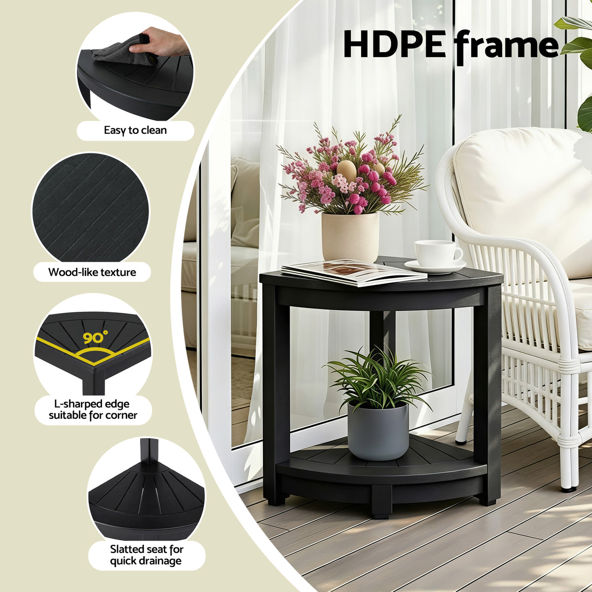 Gardeon Outdoor Coffee Side Table 2-in-1 HDPE Black