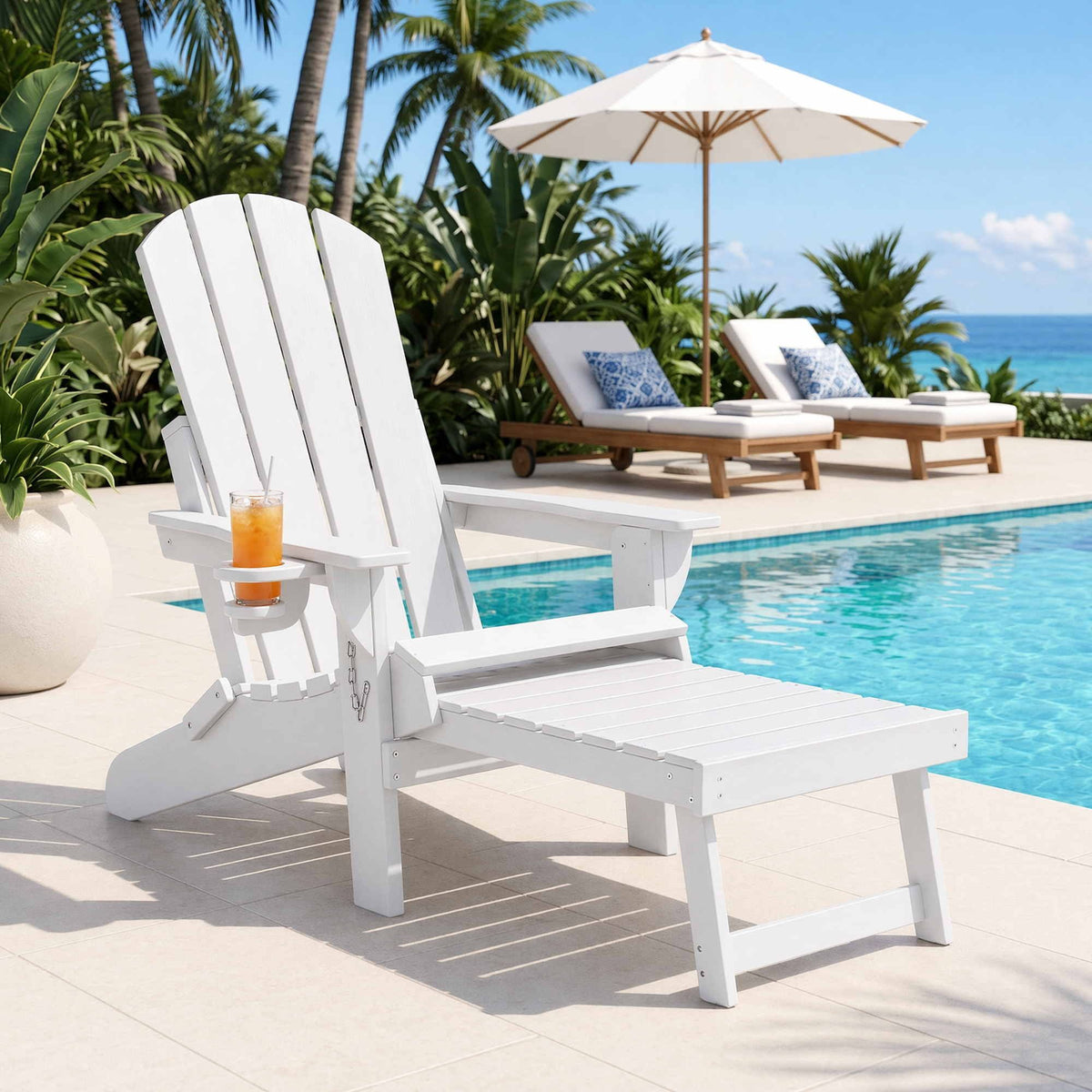 Gardeon Folding Sun Lounger Adirondack Chair White