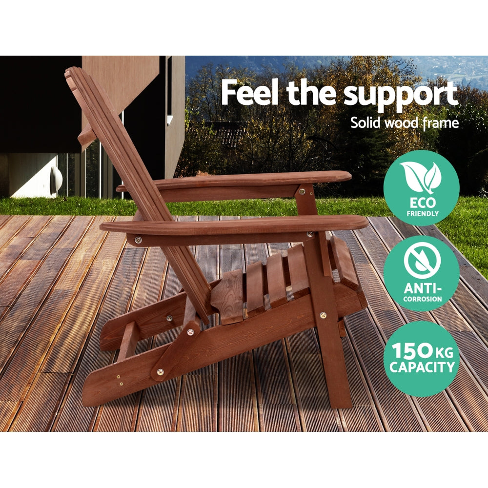 Gardeon Foldable Adirondack Beach Chair Wooden Brown