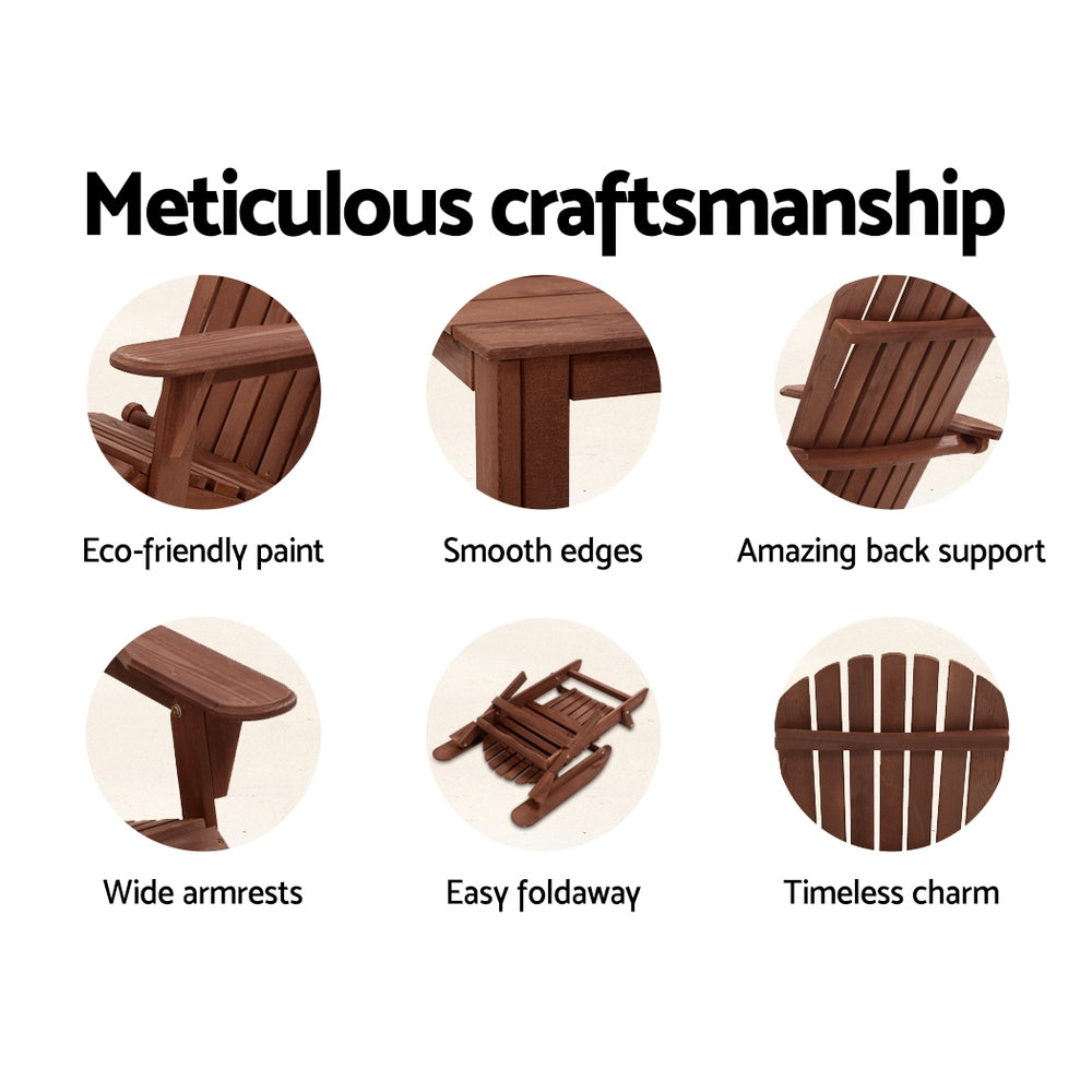 Gardeon Foldable Adirondack Beach Chair Wooden Brown