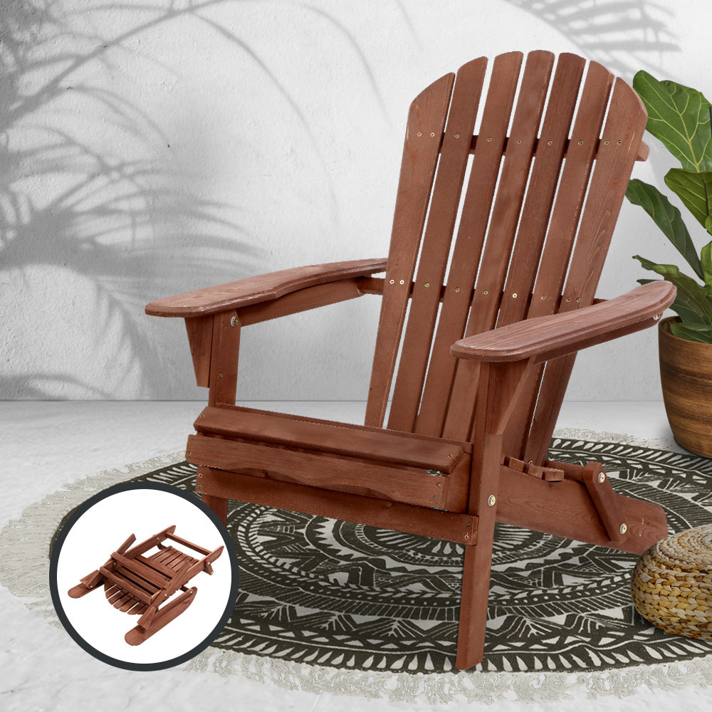 Gardeon Foldable Adirondack Beach Chair Wooden Brown