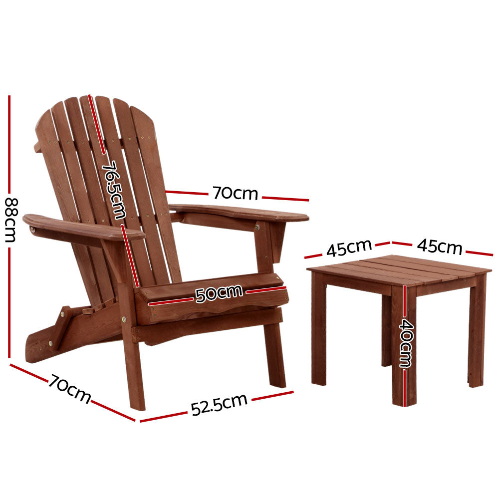Gardeon Foldable Adirondack Wooden Beach Chair Set Brown