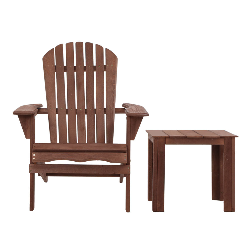 Gardeon Foldable Adirondack Wooden Beach Chair Set Brown