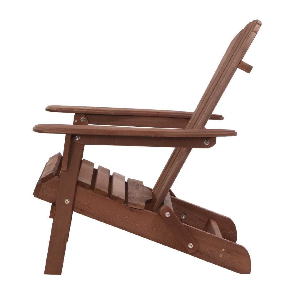 Gardeon Foldable Adirondack Wooden Beach Chair Set Brown