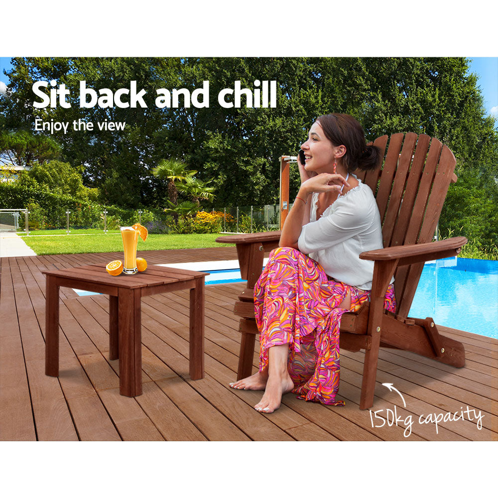 Gardeon Foldable Adirondack Wooden Beach Chair Set Brown