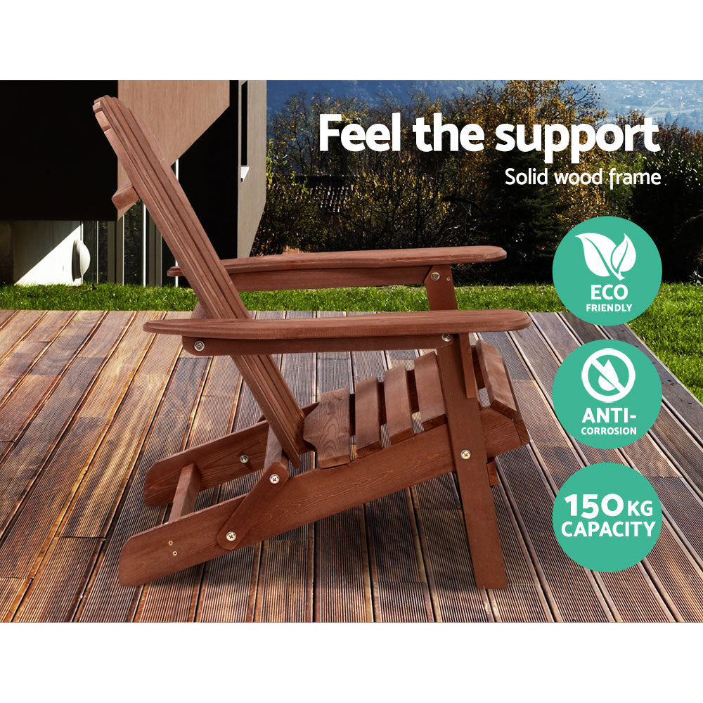 Gardeon Foldable Adirondack Wooden Beach Chair Set Brown