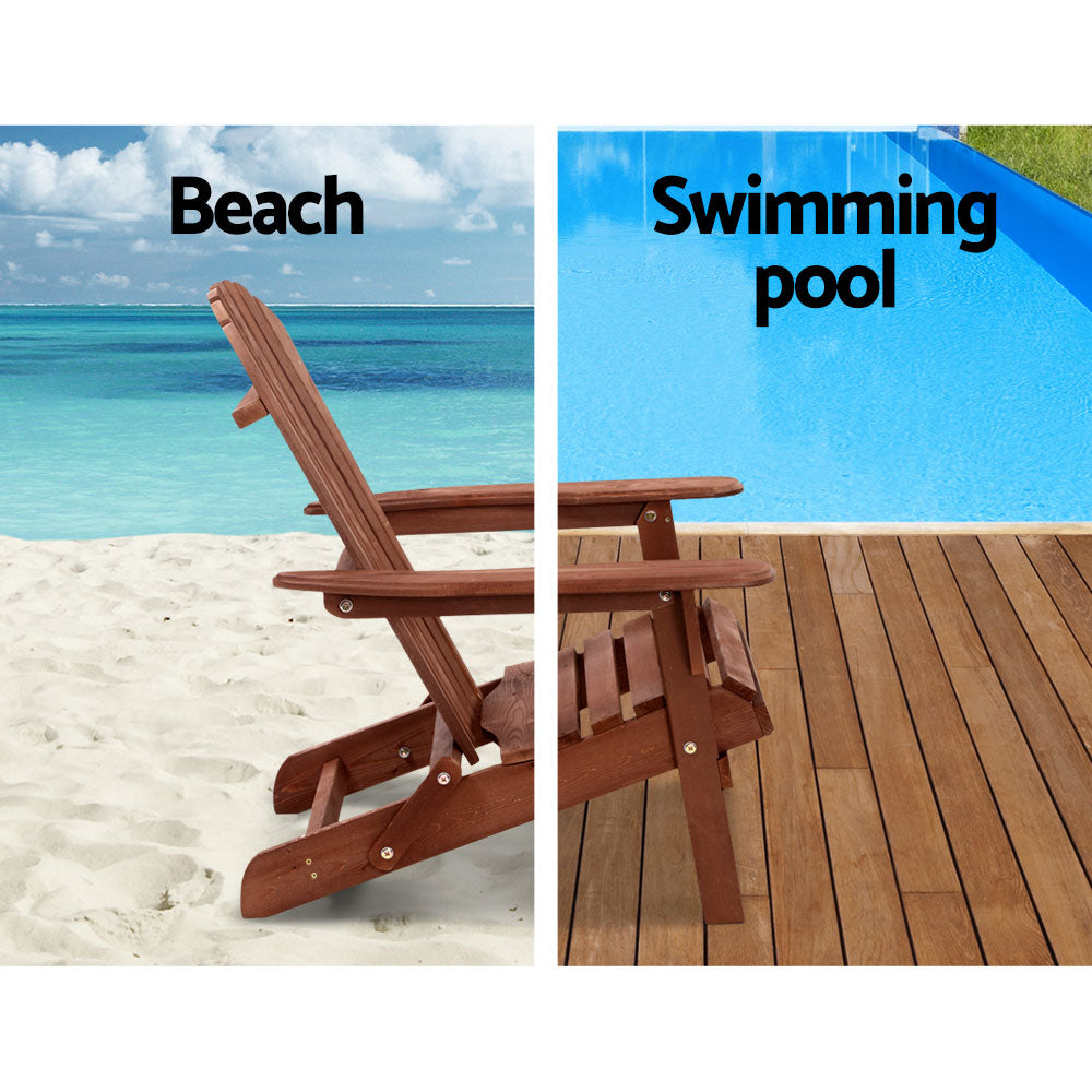 Gardeon Foldable Adirondack Wooden Beach Chair Set Brown