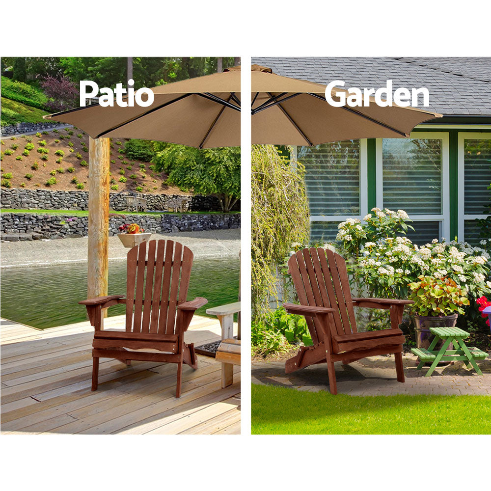 Gardeon Foldable Adirondack Wooden Beach Chair Set Brown