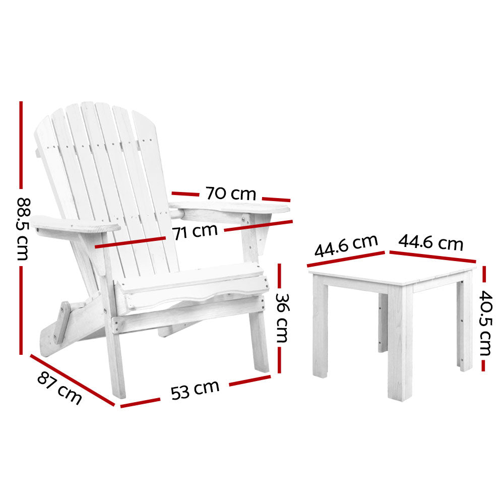 Gardeon 3PC Adirondack Outdoor Furniture Set Foldable White