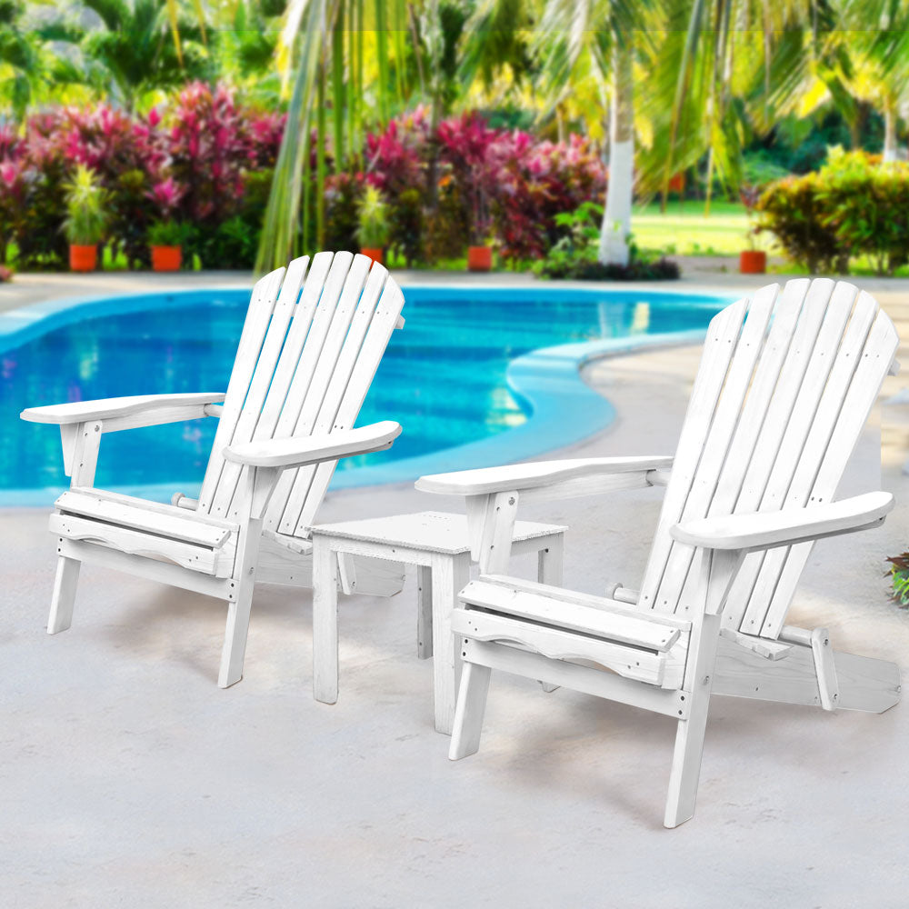 Gardeon 3PC Adirondack Outdoor Furniture Set Foldable White