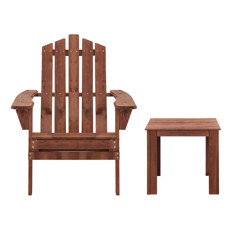 Gardeon 3PC Adirondack Outdoor Furniture Set Wooden Beach Chairs Brown