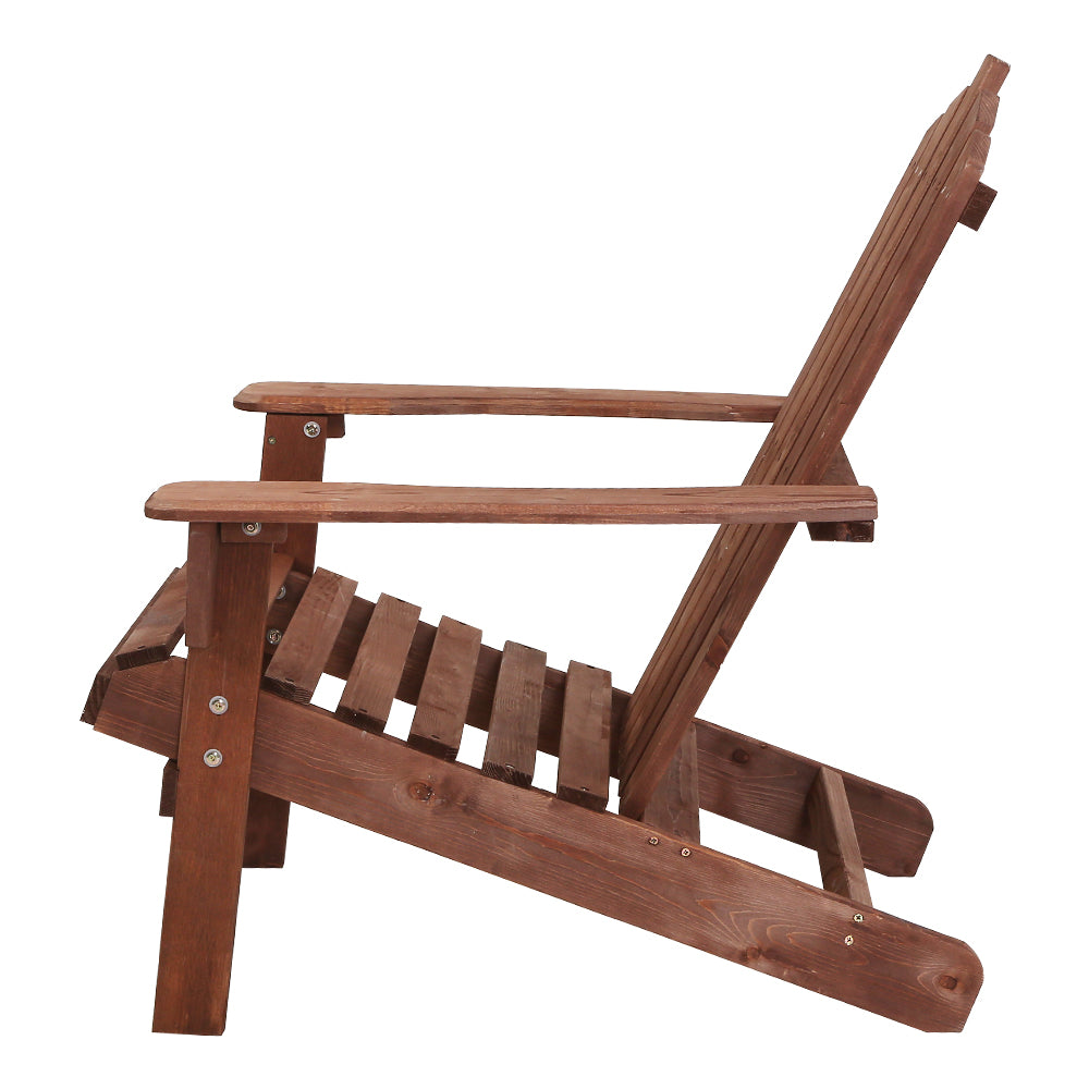 Gardeon 3PC Adirondack Outdoor Furniture Set Wooden Beach Chairs Brown
