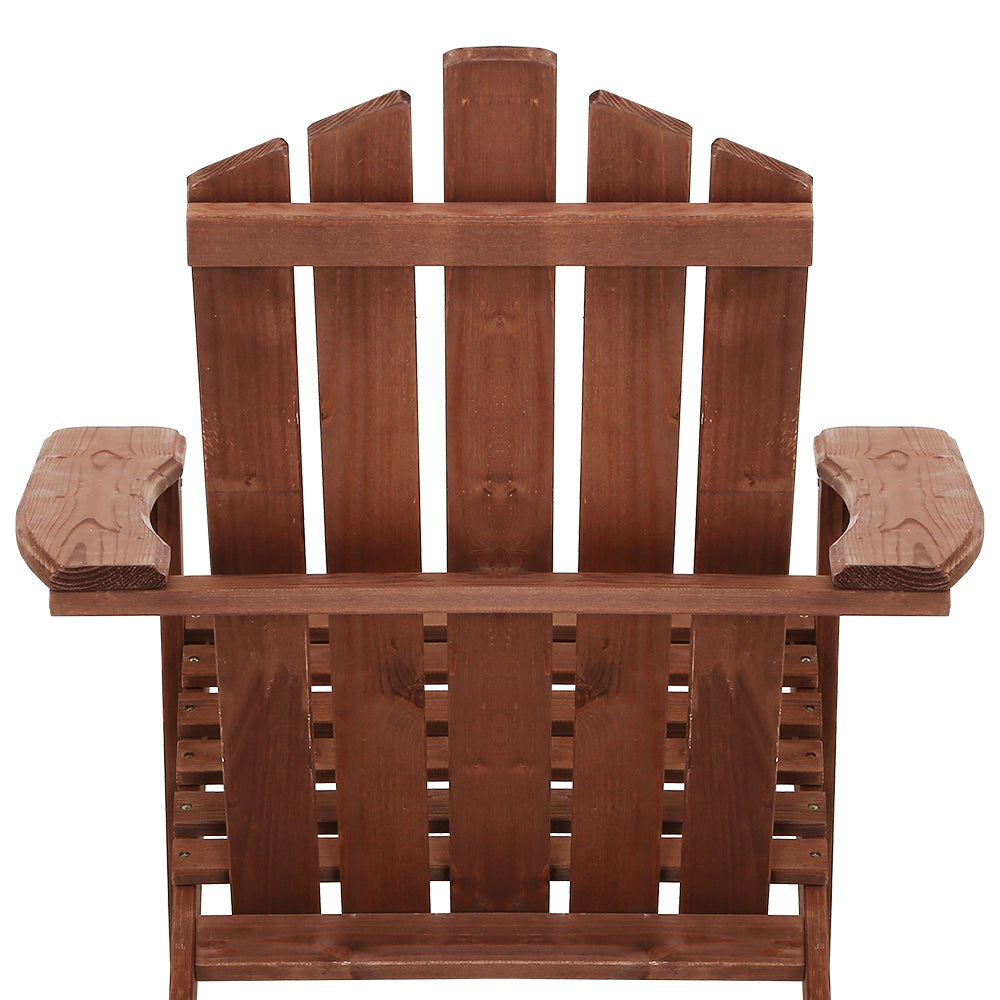 Gardeon 3PC Adirondack Outdoor Furniture Set Wooden Beach Chairs Brown