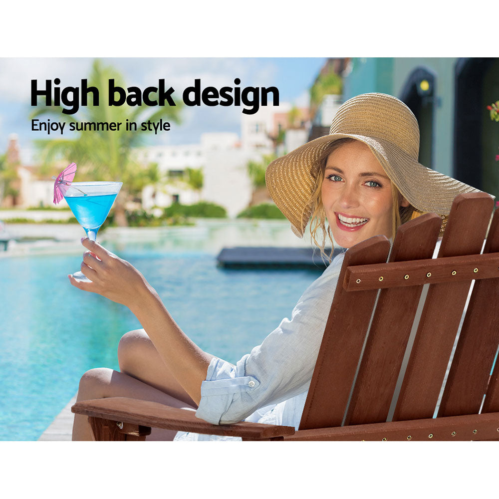 Gardeon 3PC Adirondack Outdoor Furniture Set Wooden Beach Chairs Brown