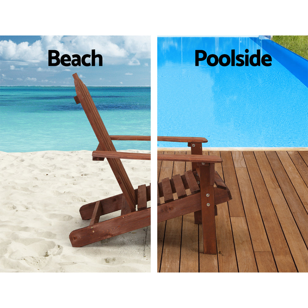 Gardeon 3PC Adirondack Outdoor Furniture Set Wooden Beach Chairs Brown