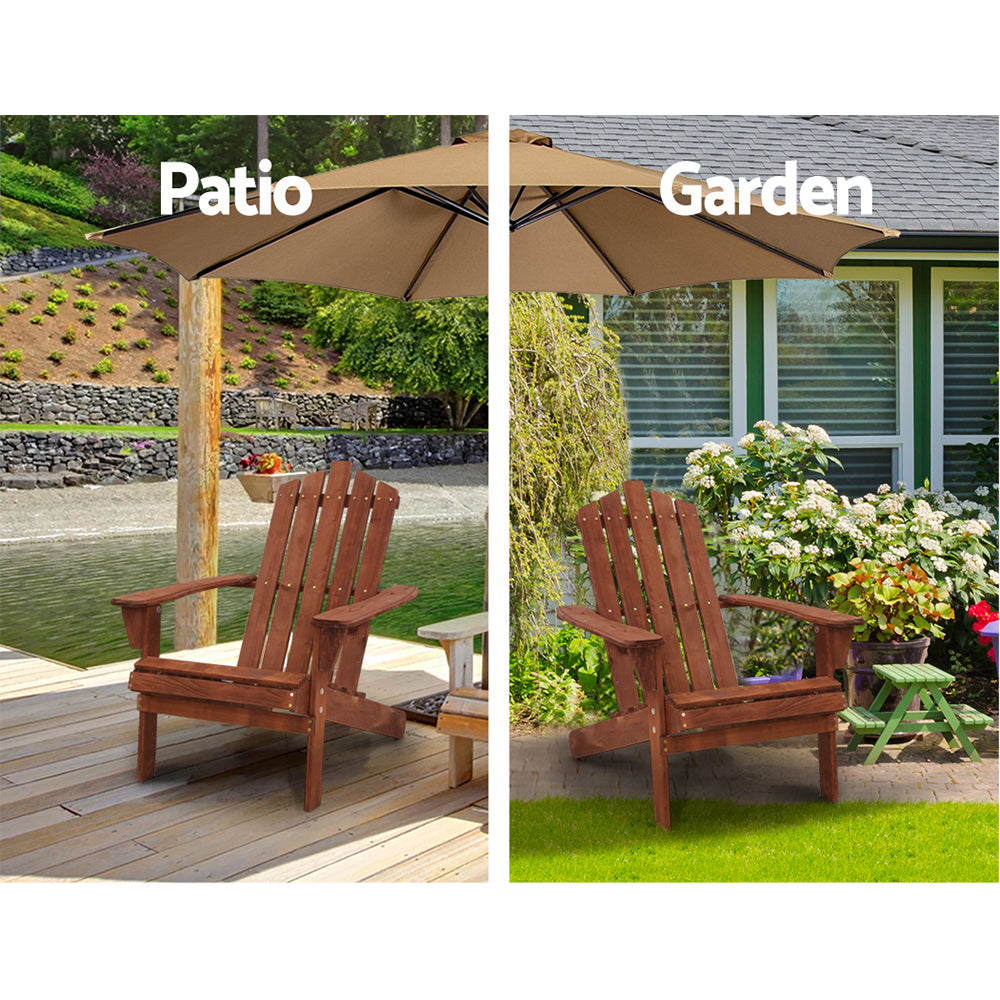 Gardeon 3PC Adirondack Outdoor Furniture Set Wooden Beach Chairs Brown