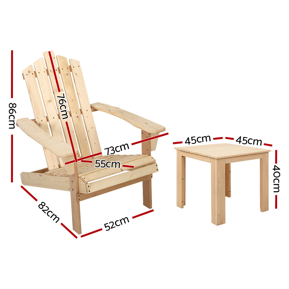 Gardeon 3PC Adirondack Outdoor Furniture Set Natural Wood