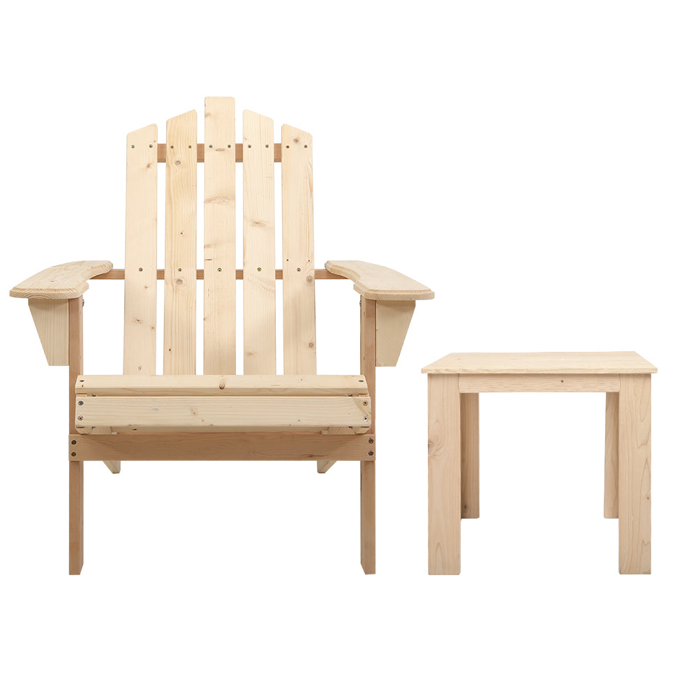Gardeon 3PC Adirondack Outdoor Furniture Set Natural Wood