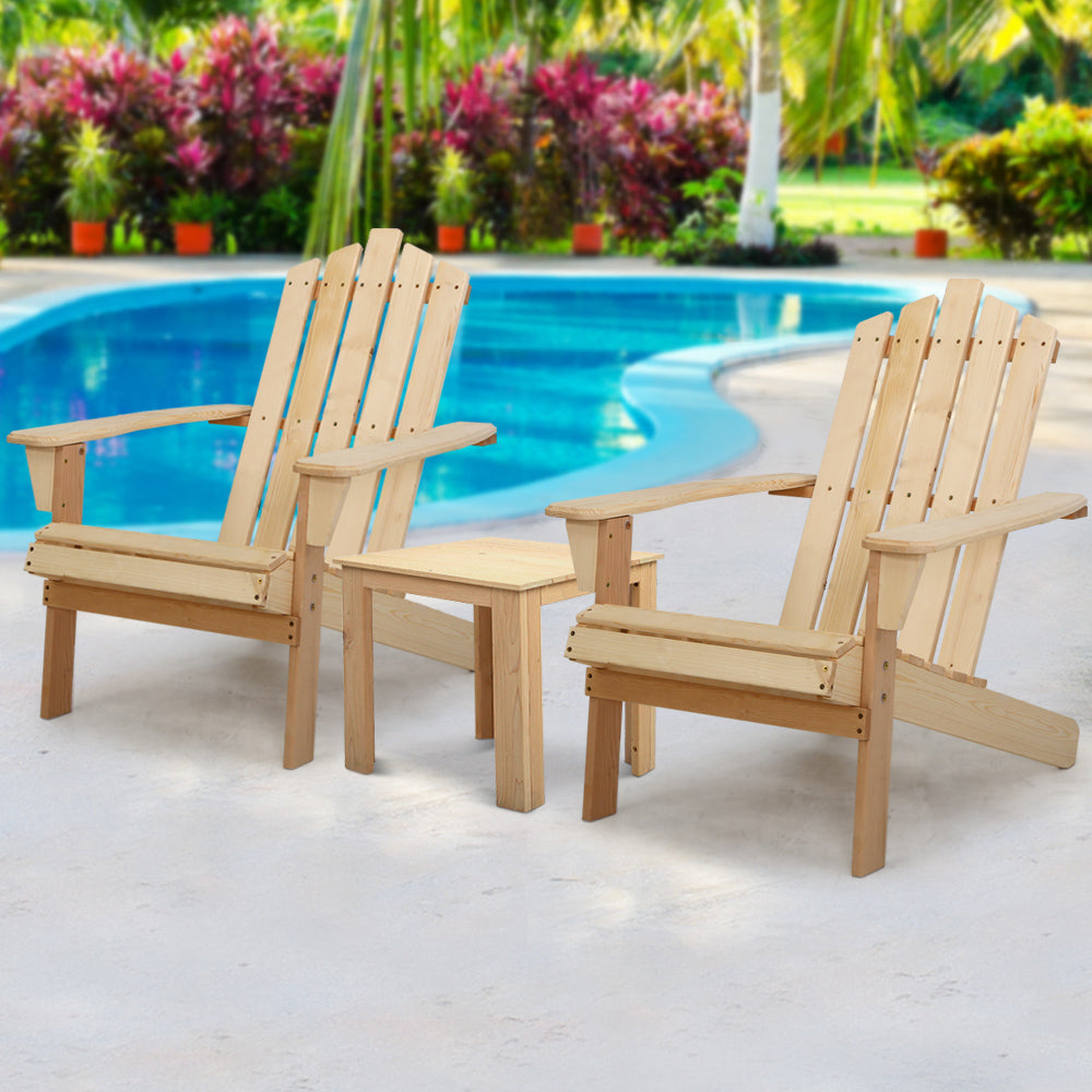 Gardeon 3PC Adirondack Outdoor Furniture Set Natural Wood