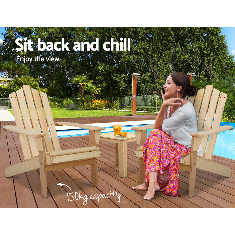 Gardeon 3PC Adirondack Outdoor Furniture Set Natural Wood