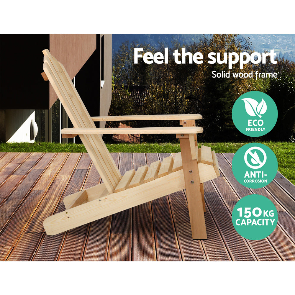 Gardeon 3PC Adirondack Outdoor Furniture Set Natural Wood