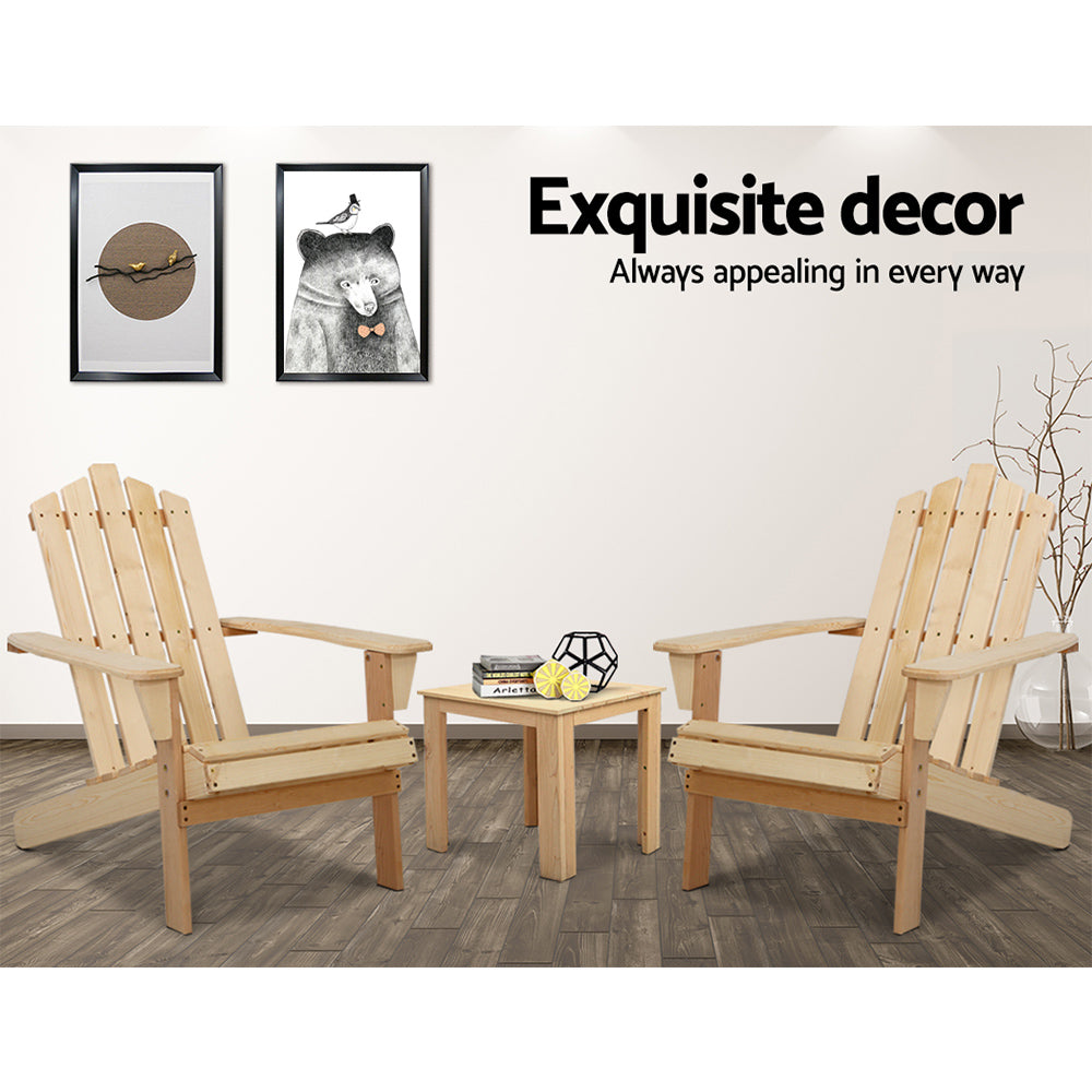 Gardeon 3PC Adirondack Outdoor Furniture Set Natural Wood
