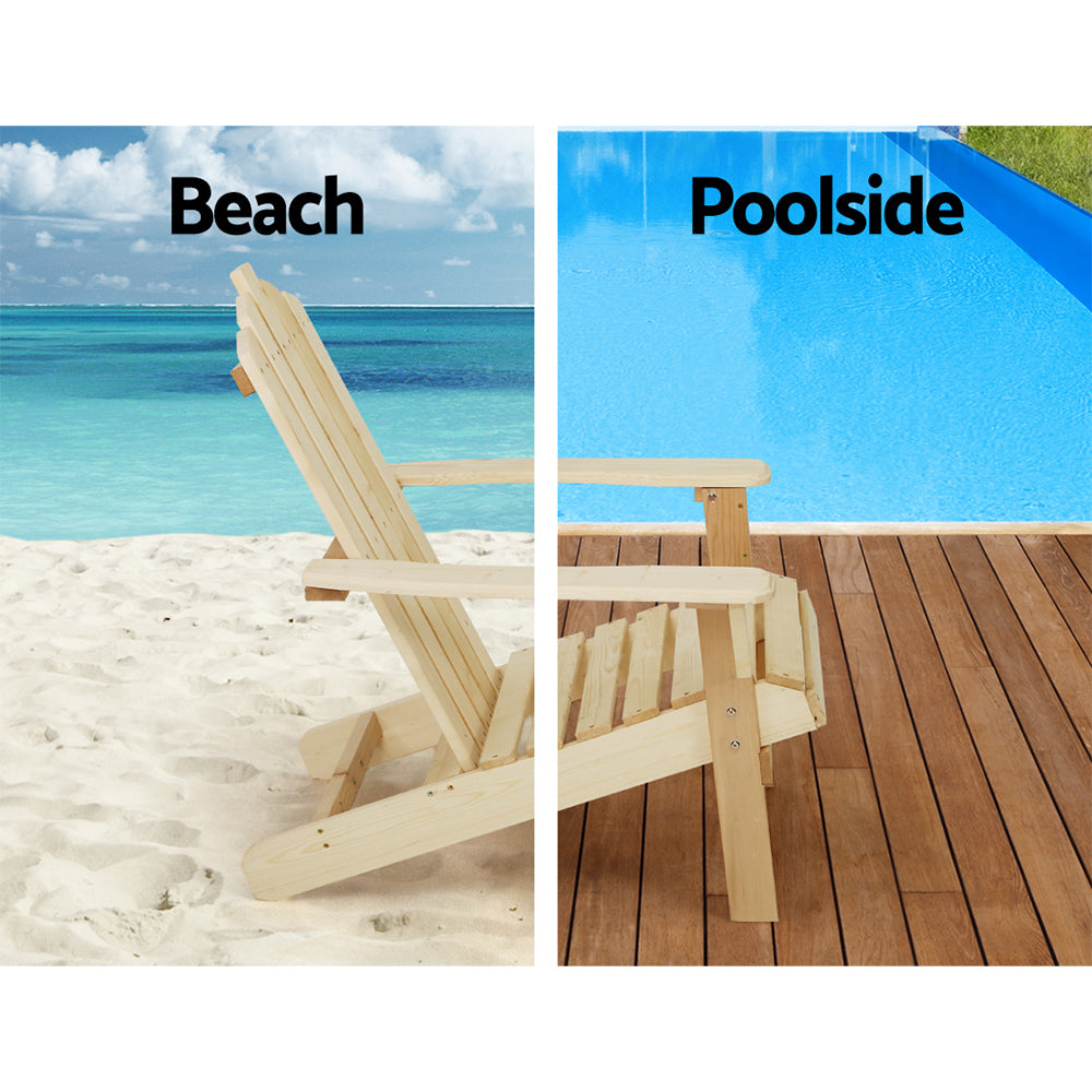 Gardeon 3PC Adirondack Outdoor Furniture Set Natural Wood