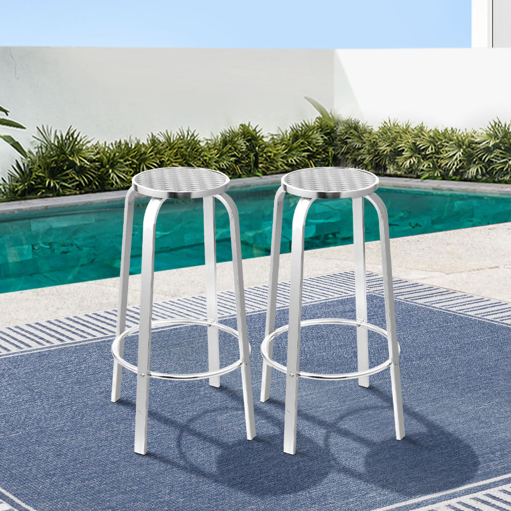 Gardeon Outdoor Bar Stools Aluminium Silver Set of 2