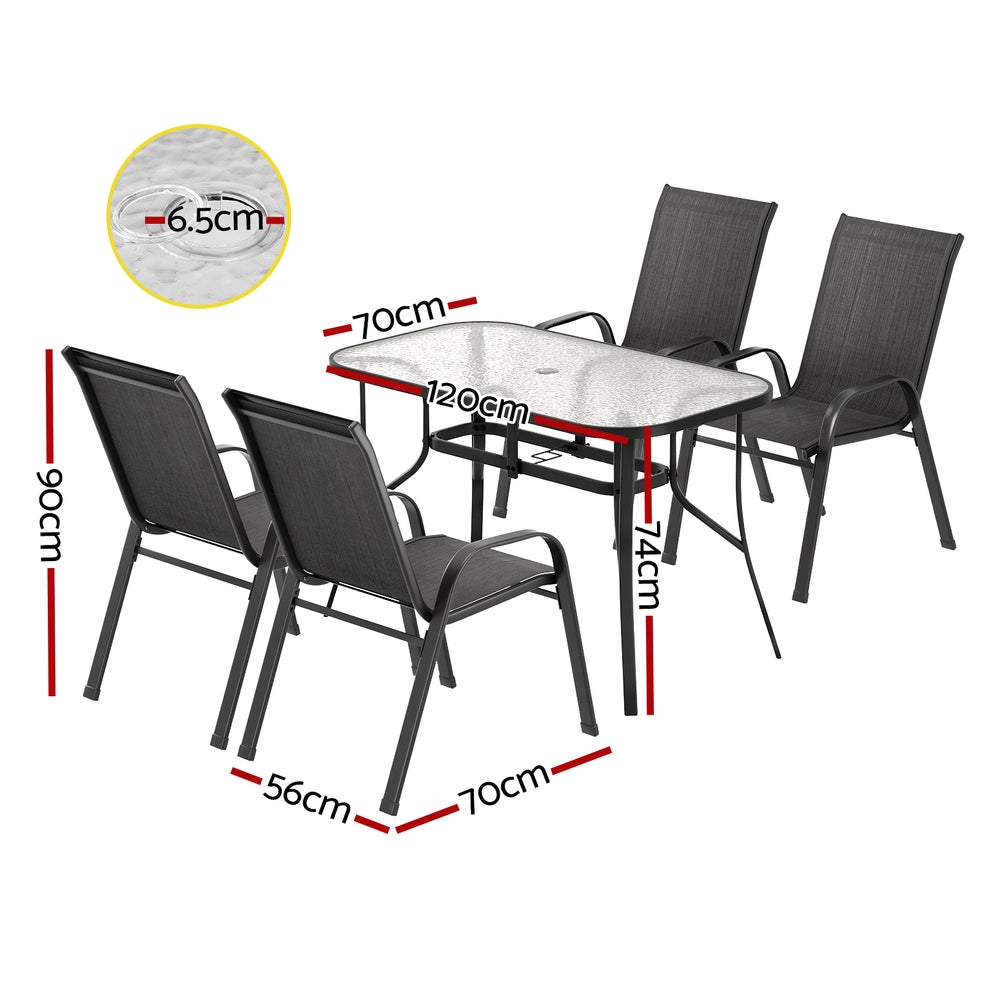 Gardeon 5 Piece Outdoor Dining Set Table and Chairs Black