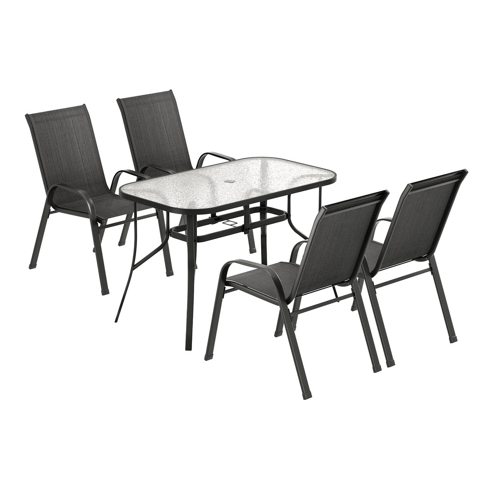 Gardeon 5 Piece Outdoor Dining Set Table and Chairs Black
