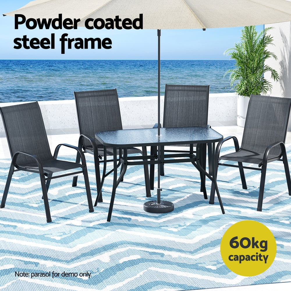 Gardeon 5 Piece Outdoor Dining Set Table and Chairs Black