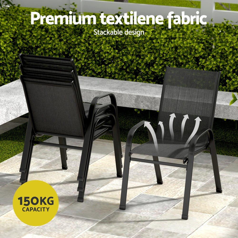 Gardeon 5 Piece Outdoor Dining Set Table and Chairs Black
