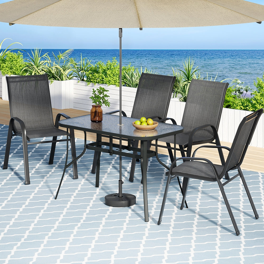 Gardeon 5 Piece Outdoor Dining Set Table and Chairs Black