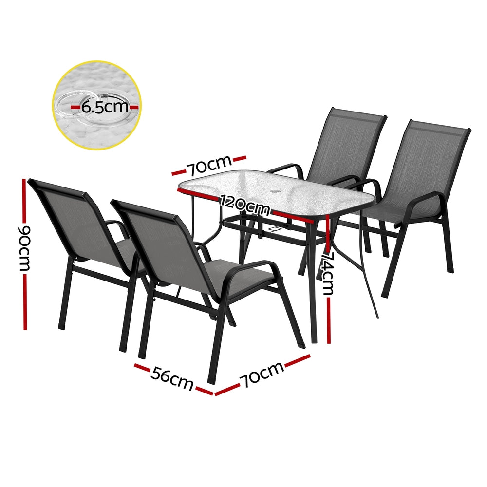 Gardeon 5PC Outdoor Dining Set Table Chairs Grey