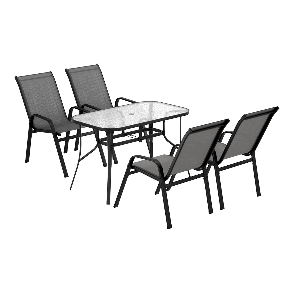 Gardeon 5PC Outdoor Dining Set Table Chairs Grey